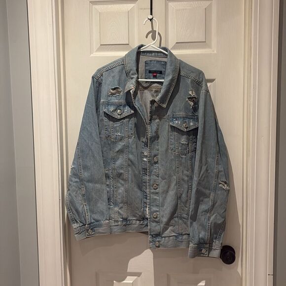 Tommy Hilfiger denim distressed collared jacket SZ Xlarge - Picture 3 of 6